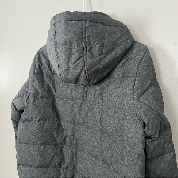 Lands End Down Puffer Coat Grey Hooded Size 10 12 Medium Winter Jacket Long - Picture 7 of 14